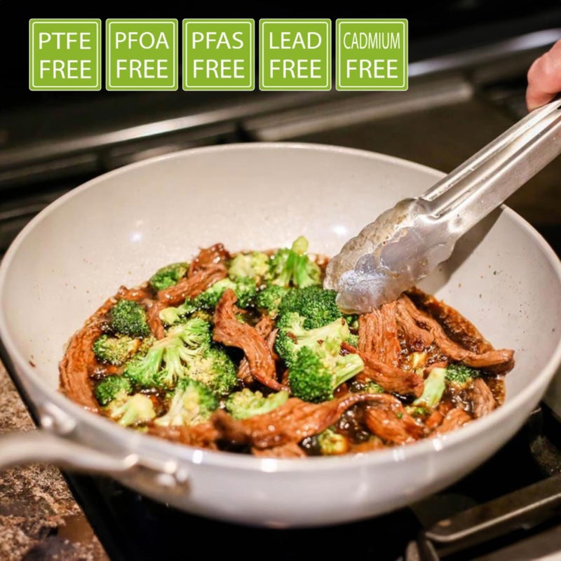 TECHEF - CeraTerra 12" Ceramic Nonstick Flat Bottom Wok/Stir-Fry Pan - PFOA, PTFE, PFAS Free, Dishwasher and Oven Safe, Made in Korea (12-in) - Image 3